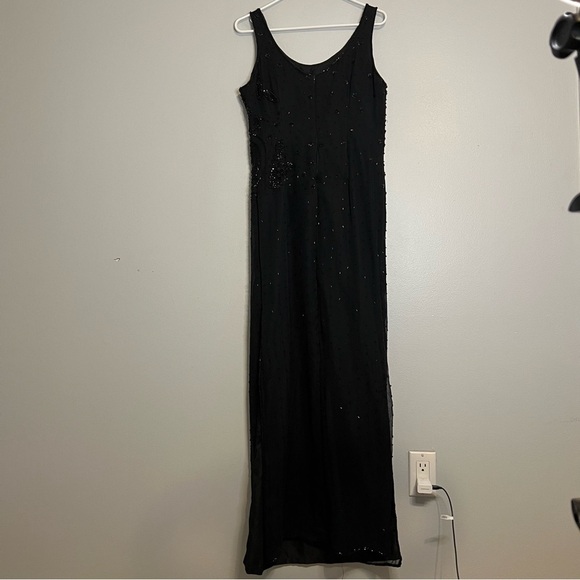 Vtg Paradise Beaded Silk Maxi Dress Sleeveless Black Split Side Sz S Embroidered - Picture 14 of 16